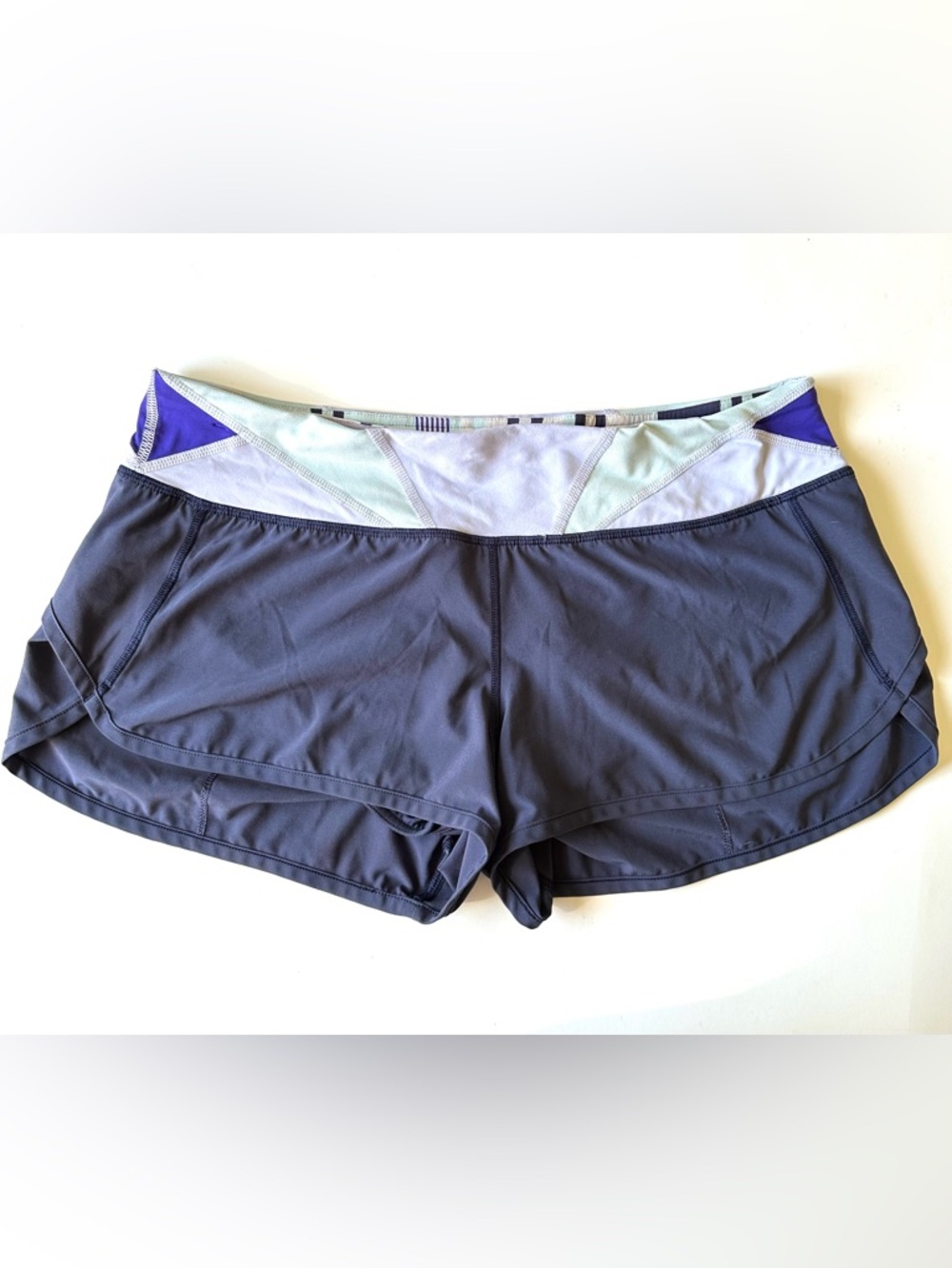 Lululemon Athletic Shorts Women’s Sz 8 Navy with Light Mint & Lavender Waistband